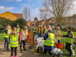 Picture shows community litter pickers in action 2018